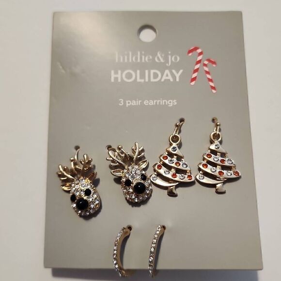 Hildie & jo Holiday Set of 3 Pairs of Earrings Goldstone NWT - Picture 1 of 7